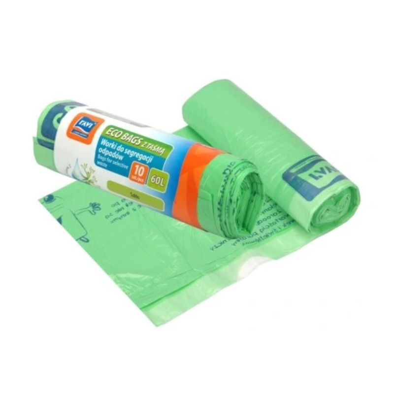RAVI Worki na Śmieci Eco Bags z taśmą 60L zielone (10szt)