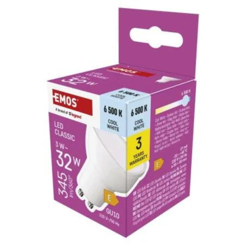 EMOS Żarówka LED CLS  MR16 3W(32W) 345lm GU10 CW ZQ8E14