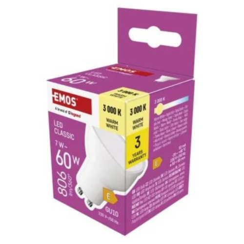 EMOS Żarówka LED CLS  MR16 7W(60W) 806 Im GU10 WW ZQ8E42