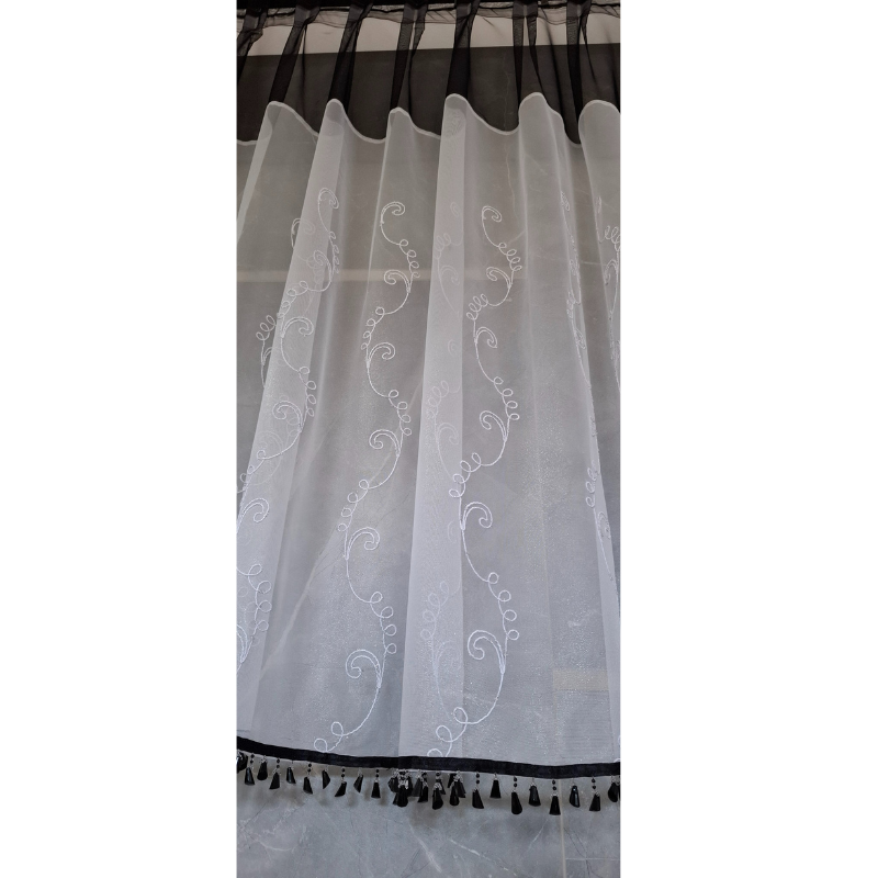 Zestaw Firana Czarno-Biała z Koralikami wys.135cm szer.410cm
