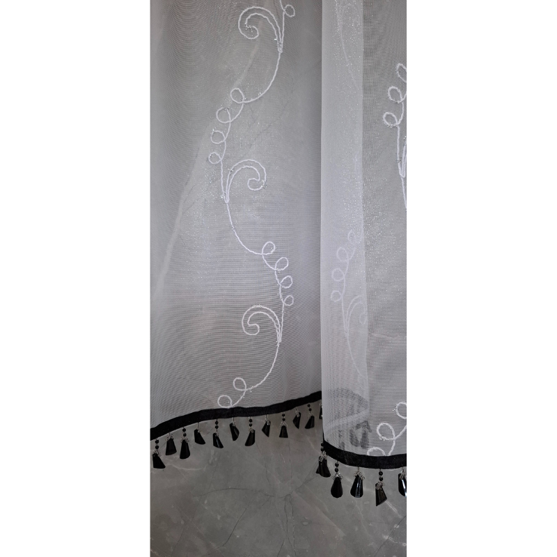 Zestaw Firana Czarno-Biała z Koralikami wys.135cm szer.410cm