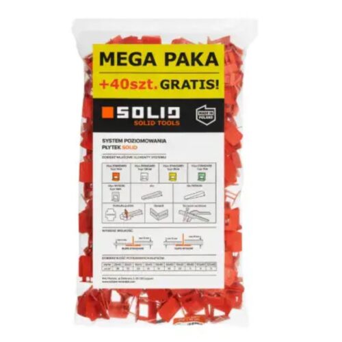 Solid System Poziomowania Płytek 400 + 40 klips 1mm Worek/K.4